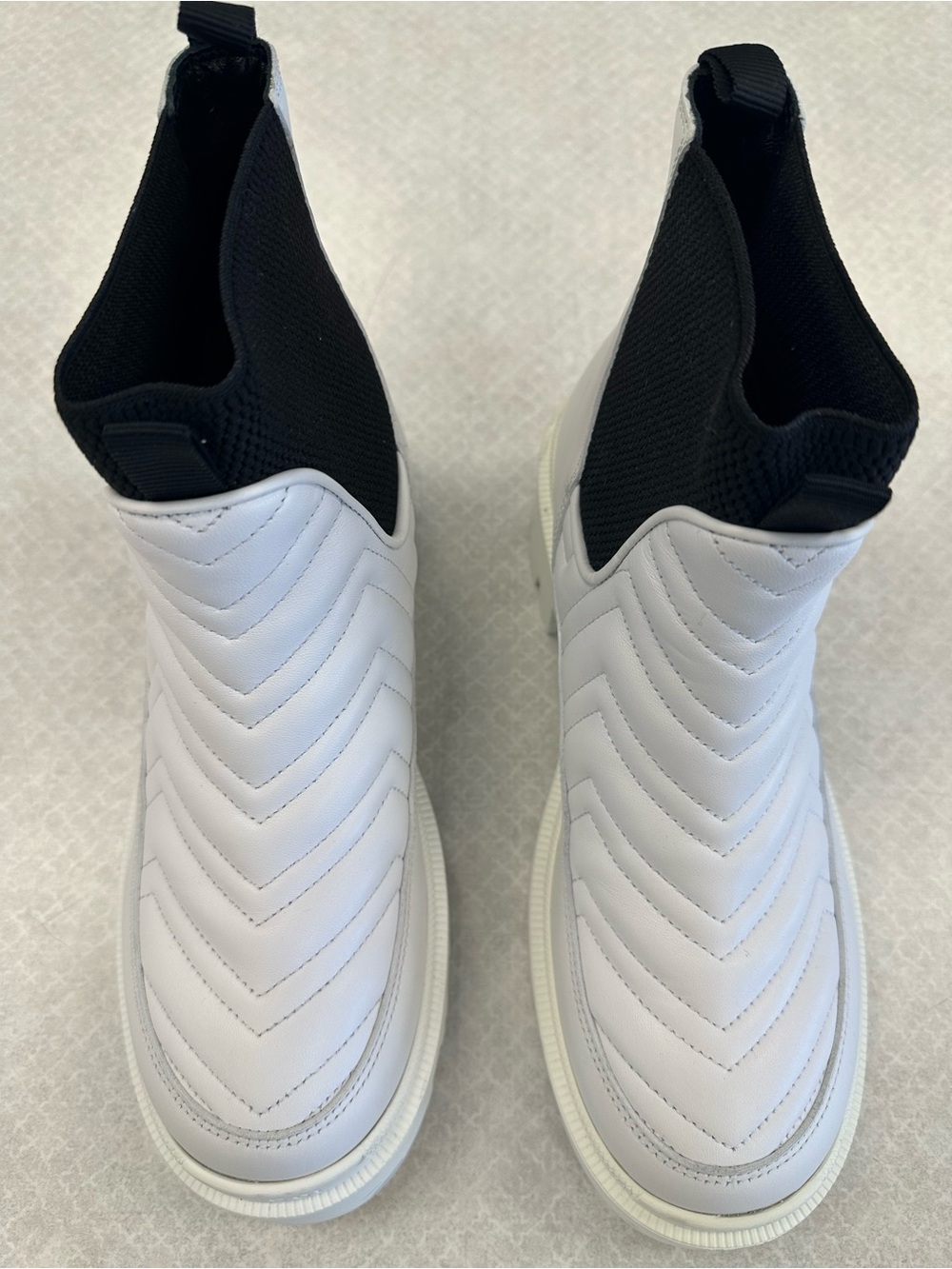 Gucci Women’s White and Black Slip-On Quilted Boots